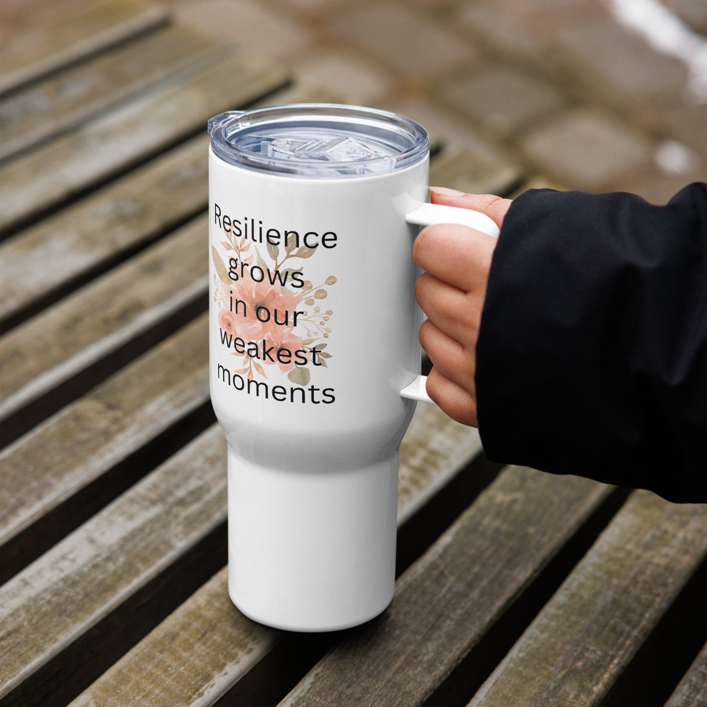 Resilience Grows Travel mug with a handle